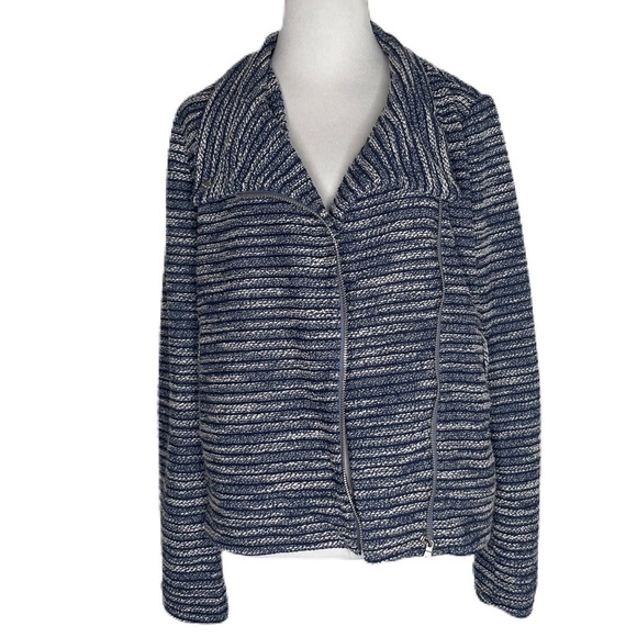 Loft blue and white striped tweed side zip jacket - Picture 4 of 8
